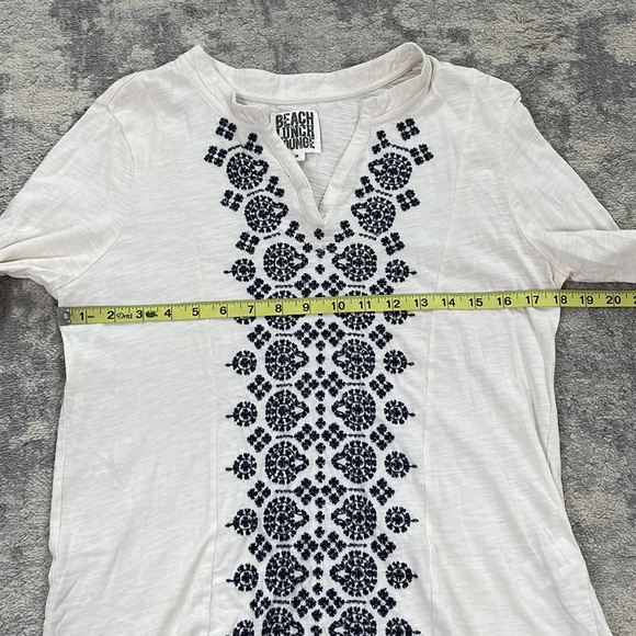 Beach Lunch Lounge Cotton Knit White Embroidered Boho Long Sleeve Top Sz M - Picture 4 of 7